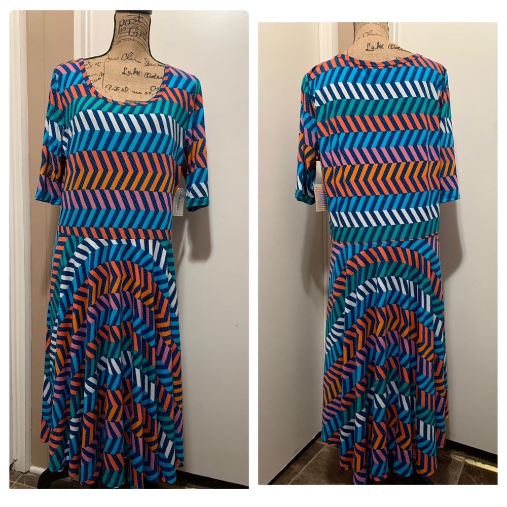 Lularoe Nicole Fit And Flare Colorful Dress 3XL